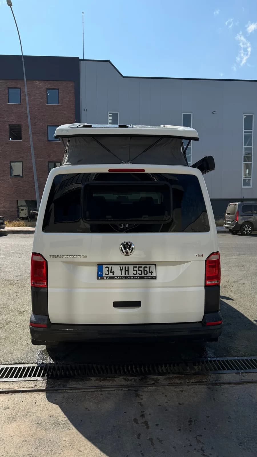 VW T6 Cappadocia from the rear, with the roof-mounted solar panel visible