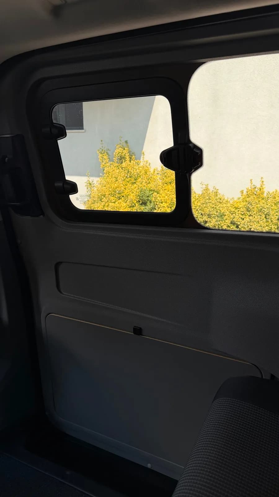 Camper-type opening window with insect screen and blackout blind