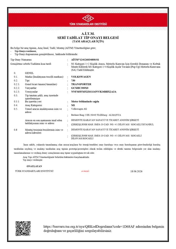 AİTM*124126034800/01 — VW Transporter · Umbau von 1+2 Sitzen zum M1 1+4 Aufstelldach-Wohnmobil