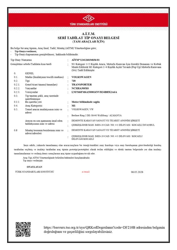 AİTM*124126034836/01 — VW Transporter · Umbau von 1+5 Sitzen zum M1 1+4 Aufstelldach-Wohnmobil