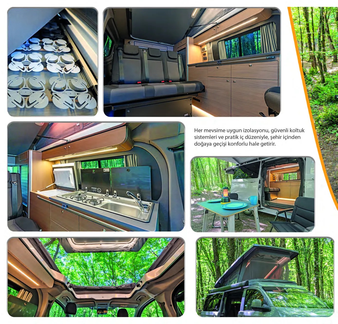 Demonte Karavan 2026 catalogue, page 6: NEW CAPPADOCIA details: the drawer kitchen, the hob-and-sink unit, the panoramic roof and the storage solutions