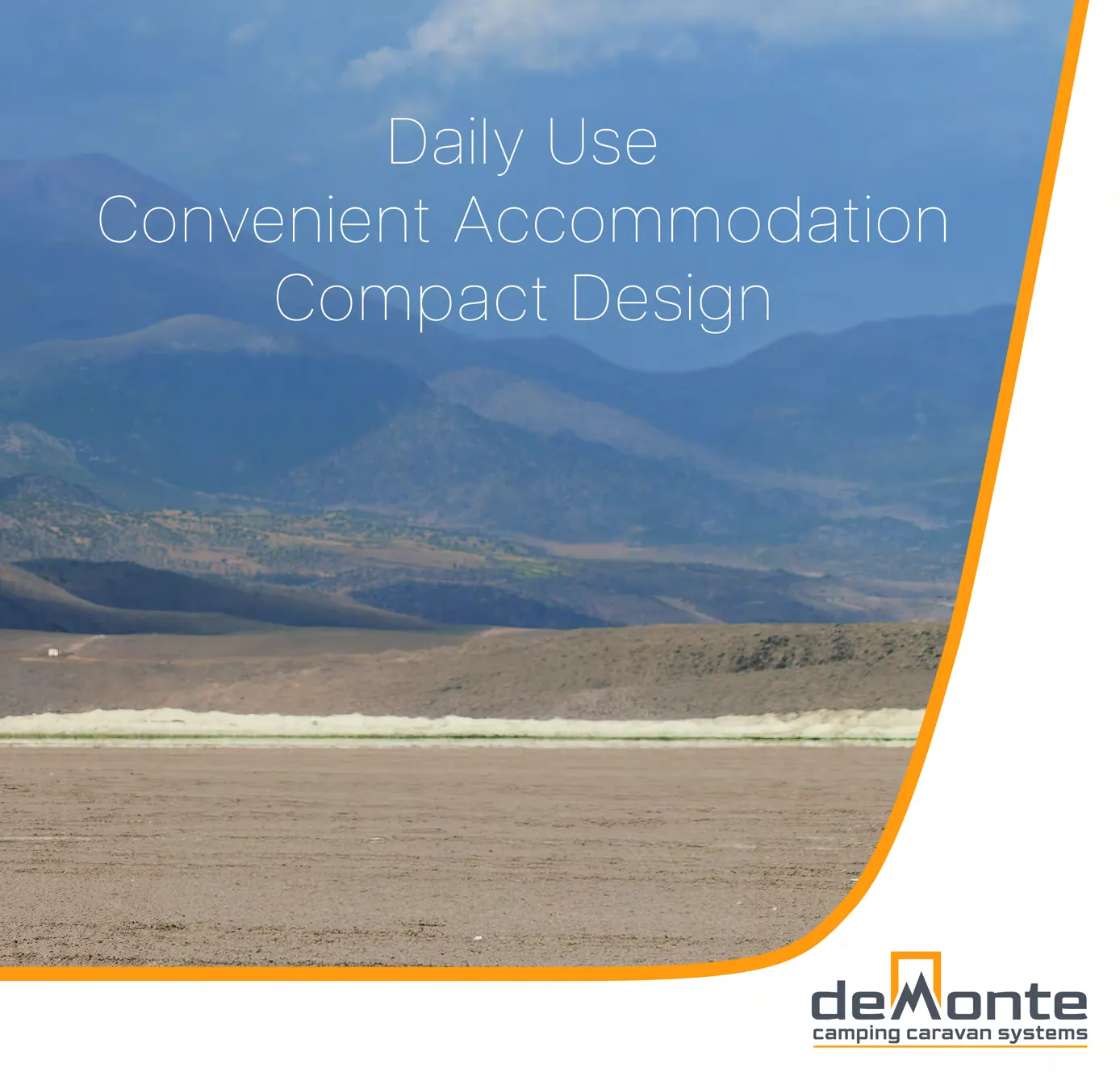 Demonte Karavan 2026 catalogue, page 17: a typographic page: “Daily Use · Convenient Accommodation · Compact Design”